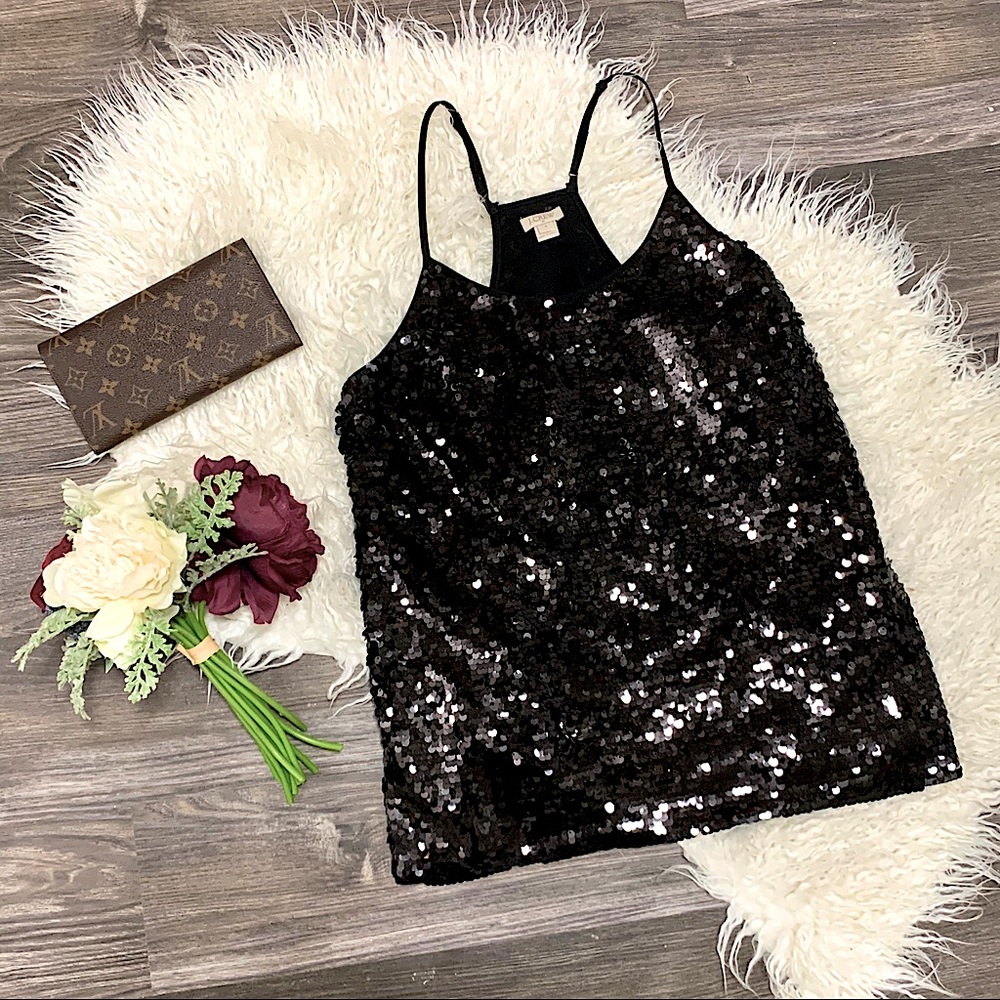 NWOT J.Crew black sequin racerback tank top